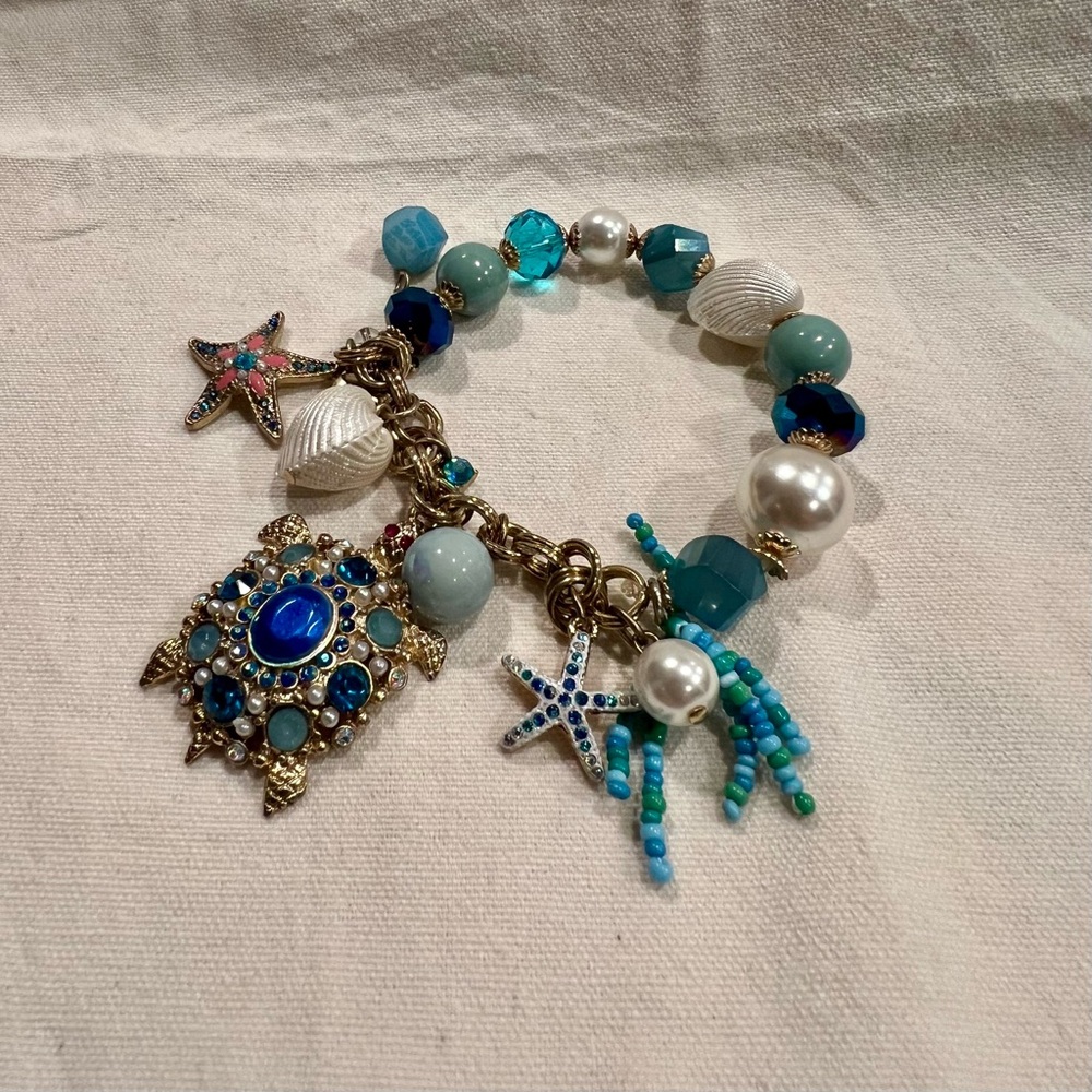 Betsy Johnson Blue and Gold Charm Bracelet with Sea Life Accents - Picture 2 of 6